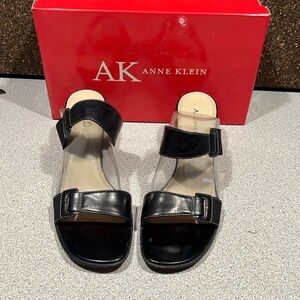 Anne Klein womens black leather sandal heels